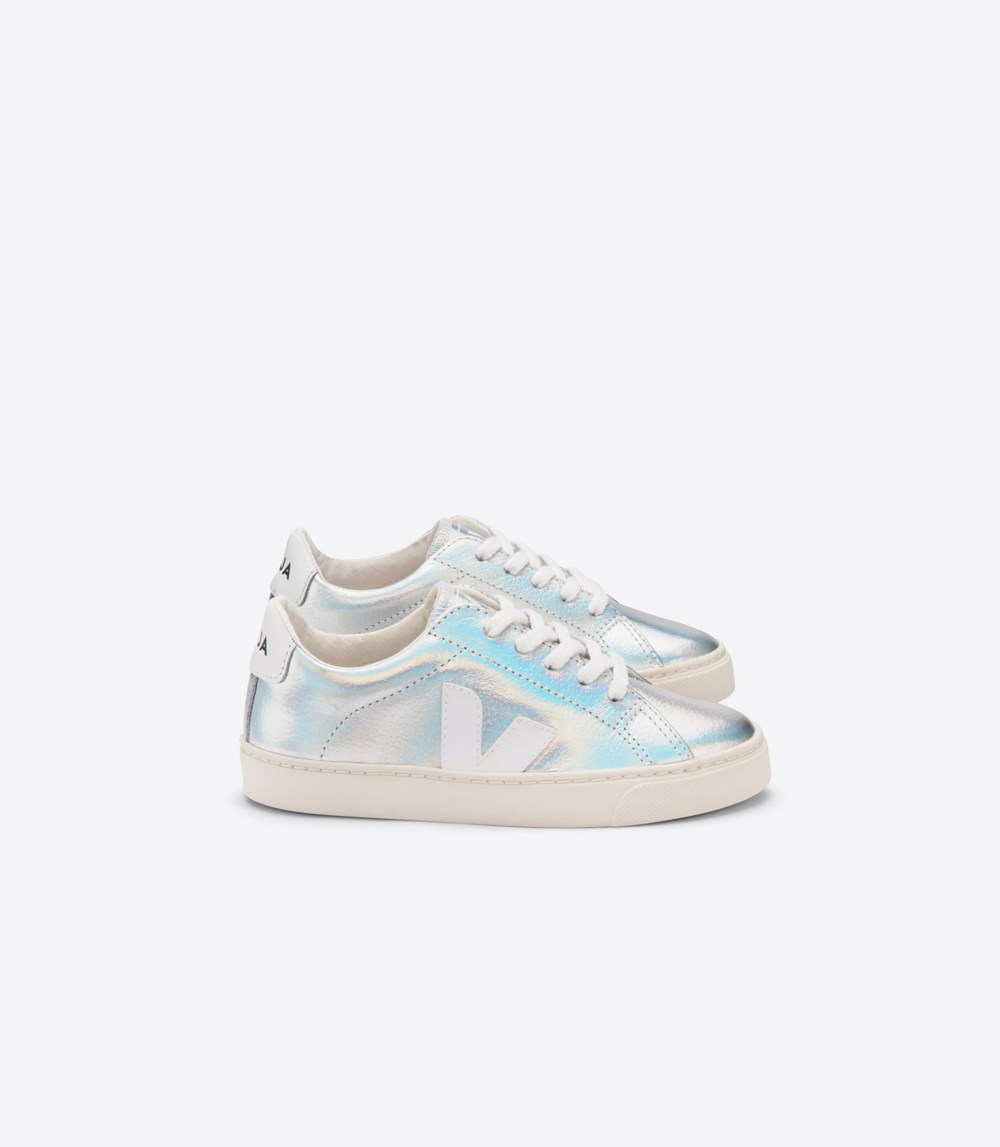 Veja Trainers Kids Silver/White - Esplar Lace Leather Unicorn - YMFN-12936